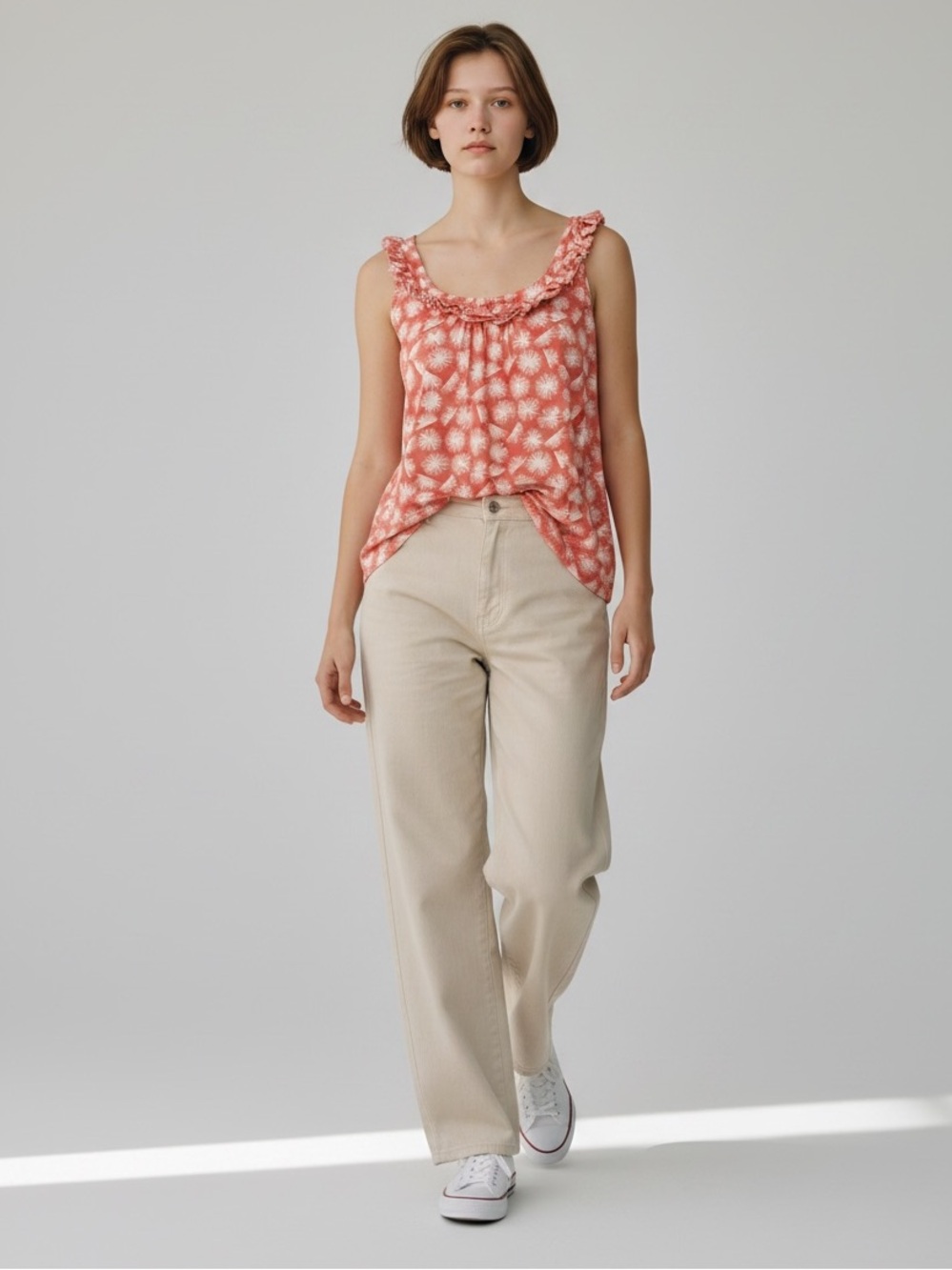 Boden Cotton Lawn Ruffled Scoop Neck Sleeveless Top  ~ size 8
